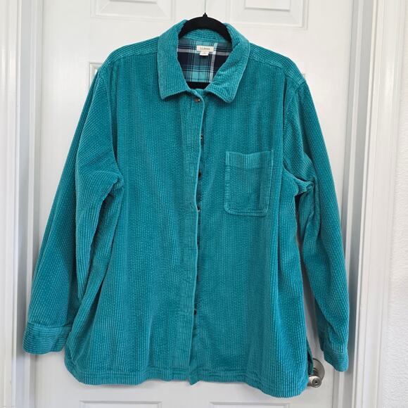 L.L.Bean Corduroy Shacket Jacket Flannel Teal Sz XL Coastal Grandma FallLayers - Picture 2 of 10